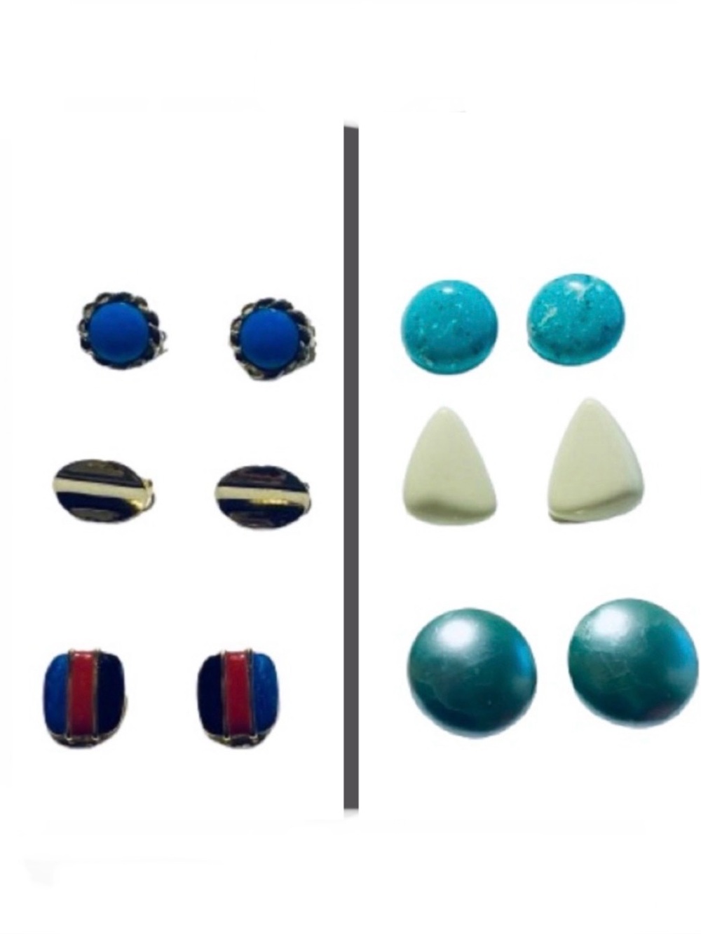 Vintage Lot of 6 Pairs Clip on Earrings Blue Cream Goldtone Multi Colour